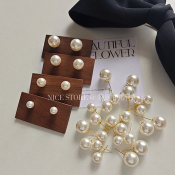 Sleeping late Platycodon Shijia retro pearl earrings 2025 new popular ear clips niche high-end earrings for women