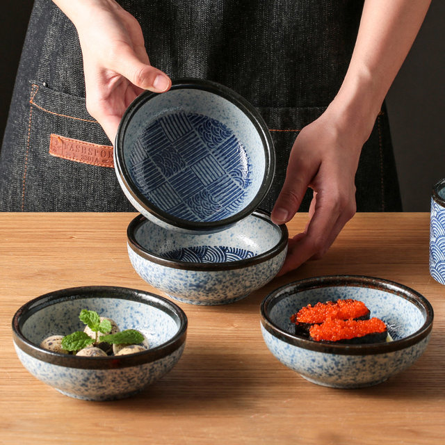 Japanese Tableware Wave Pattern Japanese-Style Rice Bowl Tableware Set, Household Soup Bowl, Anti ...