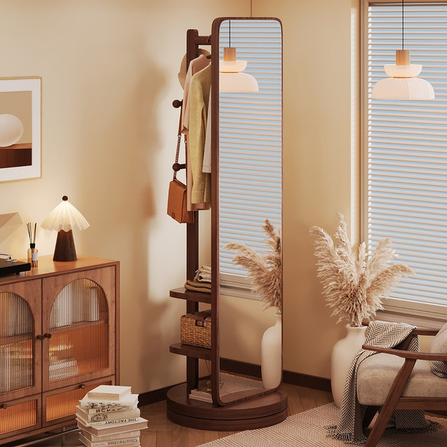 Full-length mirror, floor-to-ceiling mirror, household coat rack, integrated dressing mirror, rotatable and movable girls' bedroom, large fitting mirror