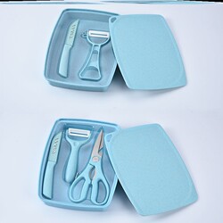 Small Cutting Board Three-Piece Set Dormitory Wheat Straw Cutting Board Four-Piece Set Fruit Knife Set Fruit Plate Chopping Board Kitchen Baby