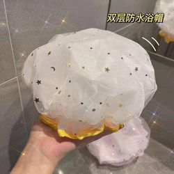 Double-Layer Shower Cap, Waterproof Bathing Headgear, Household Women's Summer Shower Cap, Children's Hair Cover, Kitchen Oil-Proof Hair Mask Special