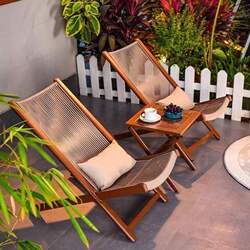 Outdoor Garden Lounge Chair, Balcony Patio Leisure Chair, Camping Chair, Rattan Chair, Trendy Homestay Waterproof Table and Chair Set