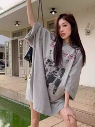 American Retro Mid-Length Bf Style Pure Cotton Short-Sleeved T-Shirt for Men and Women, Large Size Fat Mm, Summer Loose Couple Wear Top