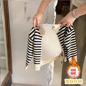 
Children's Sweater 2026 Autumn New Fashionable Simple Striped Sweater Zipper Jacket for Boys and Girls