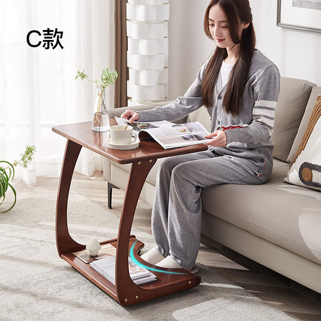 Solid wood sofa side cabinet movable table with wheels mini coffee ...
