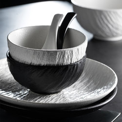 Rock-Patterned Ceramic Bowl, High-End New Style, Beautiful Small Bowl, Japanese-Style Rice Bowl, Household Soup Bowl, Noodle Bowl, Tableware Set