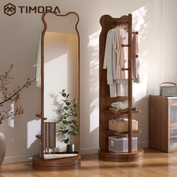 Bear-Shaped Rotating Full-Length Mirror, Floor Mirror for Home Bedroom, Movable Fitting Mirror with Integrated Coat Rack