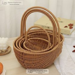 Portable Rattan Picnic Basket, Complete Set of Trendy Picnic Props, Spring Outing Picnic Bamboo Basket Weaving