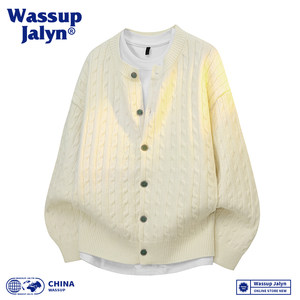 
WASSUP JALYN Autumn and Winter Cardigan Sweater Men and Women Lazy Loose Jacket Couple Casual Knitted Sweater Top