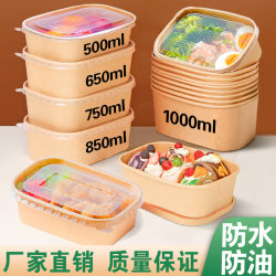 Disposable Fast Food Box for Packing Meals, Food-Grade Takeaway Turkey Noodles, Fruit, Kraft Paper, Microwaveable, Rectangular with Lid