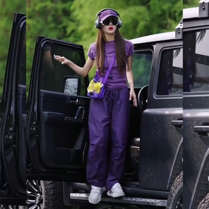 
Summer dopamine purple short-sleeved trousers suit energetic sports wind speed dry wear 2026 tea tea gas suit