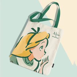 Cartoon Canvas Bag ins - Women's College Student Shoulder Bag for Carrying Books, Versatile and Fashionable Trendy Bag, Commuter Bag, Tote Bag, Large Capacity Bag, Artistic Niche Book Bag, Shopping Eco-Friendly Bag