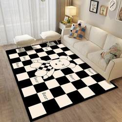 Light Luxury Minimalist Coffee Table Mat Carpet for Home Bedroom Checkerboard Carpet Washable Stain-Resistant Bay Window Mat Bedside Carpet