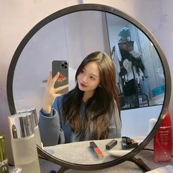 Large Desktop Makeup Mirror with Led Lights for Student Dormitory, Tabletop ins Style Dressing Table Mirror, Bedroom Fill Light Round Mirror