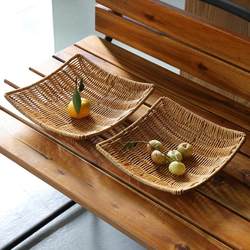 Snack Basket, Rattan Woven Bamboo Tray for Fries, Fruit Basket, Rectangular Living Room Household Fried Food Bamboo Basket Tray for Commercial Use