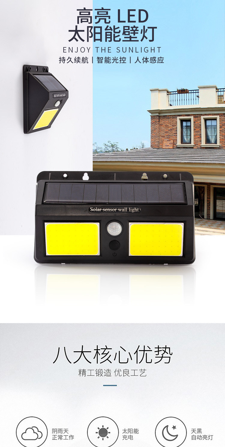 超亮太阳能庭院灯|家用户外防水壁灯|人体感应节能路灯