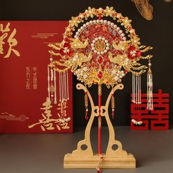 Round Fan Bride Wedding DIY Material Kit Wedding Fan Handmade Gift Chinese Xiuhe Suit Finished Product Double-Sided Two-Color