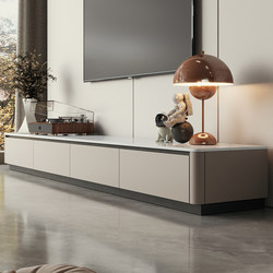 Curved Tv Cabinet for Living Room 2026 New Model Light Luxury High-End Solid Wood Rock Slab Floor Cabinet Home Tv Cabinet