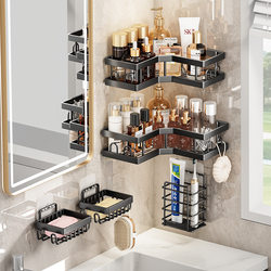 Bathroom triangle storage rack bathroom punch-free wall-mounted storage rack wooden wall bathroom toilet corner