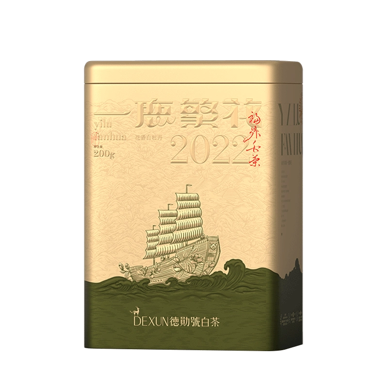 SHINICHI中国茶 福鼎白茶 福鹿 dexun德勋号＆中国酒 老白汾酒 德勋号福鼎白茶一鹿繁花2022年花香白牡丹200g罐