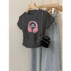 Girls' Slim-Fit Short Cotton T-Shirt, Summer Children's Girls' Waist-Cinching Stylish Top, Fashionable and Trendy