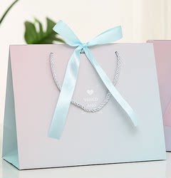 ins Style Two-Tone Gradient Gift Bags Clothing Store Tote Bags Ready-Made Packaging Bags Ribbon Bow Paper Bags