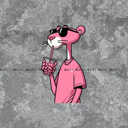Pink Panther Drinking Milk Tea Car Sticker, Trendy and Popular Luggage, Computer, Car, Motorcycle, Electric Vehicle Sticker, Reflective