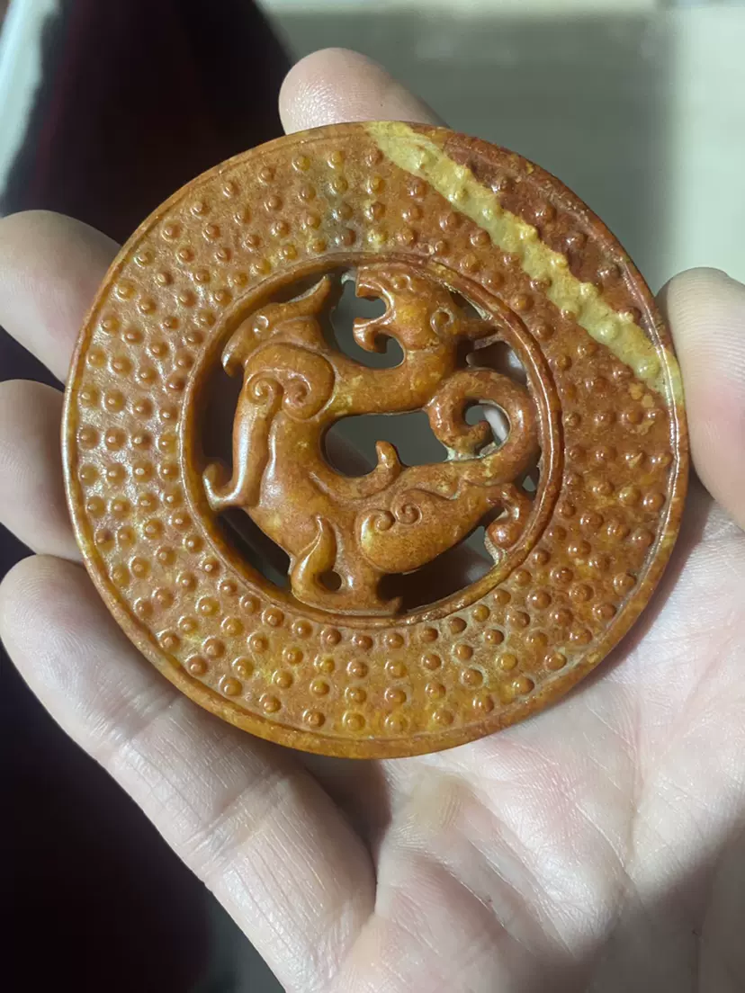 永し 戰國時期 和田玉 高古玉 龍紋鷄心佩 掛件 彫件 置物擺件 極細工