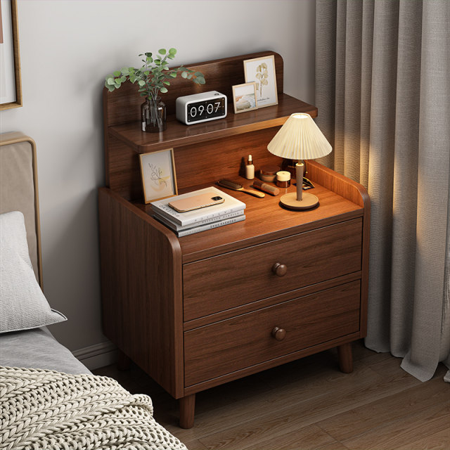 Bedside table simple modern solid wood leg storage cabinet small simple ...