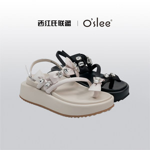 
[Xihongshi Alliance] 2025 spring new sheepskin fashion versatile thick-soled sandals with heel height 5cm