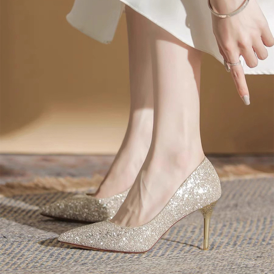 Silver Sequin High Heel Wedding Shoes - Bridal & Bridesmaid - Xiuhe