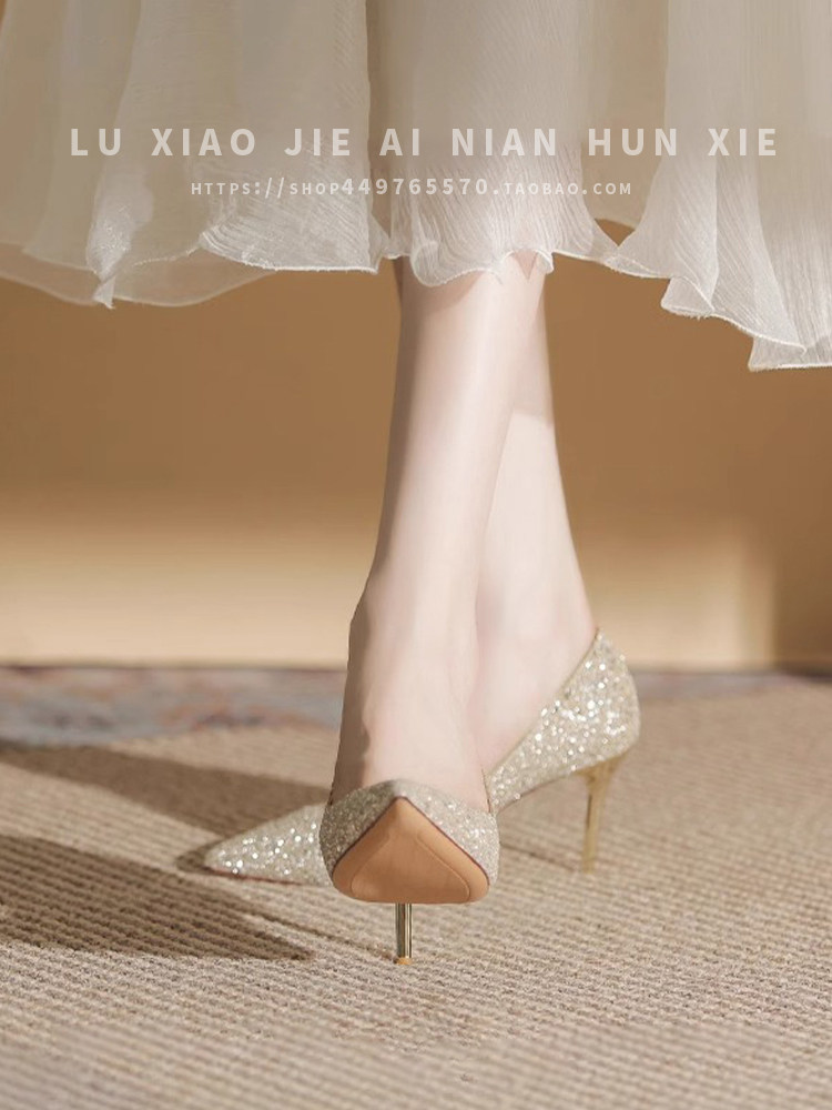 Silver Sequin High Heel Wedding Shoes Bridal Bridesmaid Xiuhe