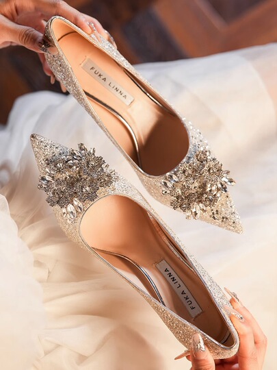 Crystal Wedding Shoes - Champagne High Heels - Xiuhe Bridal Shoes