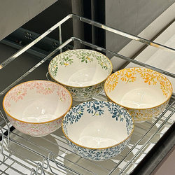 Ceramic Ramen Bowl 2025 New Model Household Salad Bowl 6inch Bowl Tableware Soup Bowl Underglaze Color High-Footed Rice Bowl