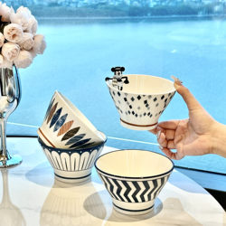 Underglaze Ceramic Rice Bowl 5inch Conical Bowl Tableware 2022 New Model Household High-Footed Bowl Anti-Scald Salad Bowl