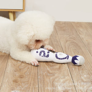 
New ready-made pet dog and cat sound making plush blue and white porcelain wine bottle toy sound training dog toy