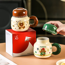 Ceramic Mug with Lid for Home and Office, Large Capacity Water Cup, Mini Kettle, Big Belly Cup, Birthday Gift for Women