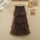 2024 spring and summer new high-waist multi-layer irregular plaid tulle skirt spliced ​​plaid mesh long skirt women's skirt