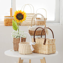 Small Flower Basket for Opening Ceremony, Woven Basket with Flowers, Hand-Woven Basket, Bouquet, Fresh Flowers, Bamboo Woven Flower Basket, Flower Pot, Flower Girl Basket