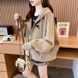 Thin Hooded Cardigan Sweatshirt for Women, Spring and Autumn 2026 New Style, Loose Fit, Petite Short Style, High-End Feel Top Jacket