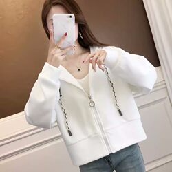 Short Cardigan Sweatshirt for Petite Women, Spring and Autumn Thin Style, 2026 New Loose Korean Style Casual Hooded Jacket
