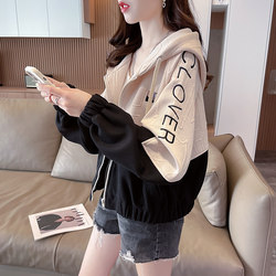 Thin Hooded Color-Block Sweatshirt for Women, Spring and Autumn 2026 New Style, Loose Fit, Petite Short Style, Versatile Casual Jacket, Trendy
