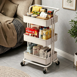 Multi-Layer Storage Rack Trolley for Living Room, Kitchen, Bathroom, and Bedroom; Mobile Snack Storage Cart