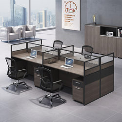 Staff Office Desk and Chair Set with Partition, 8-Person Simple Staff Desk, 4/6-Person Office Desk