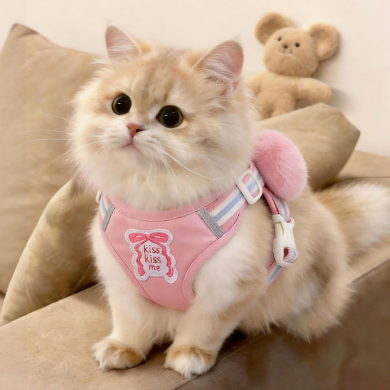 
Cat chest and back traction rope, vest type, adjustable anti-breakaway bow cat leash, outdoor pet and dog travel supplies