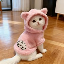 Cat Clothes Autumn and Winter Style British Shorthair Golden Gradient Warm Pet Cute Puppy Ears Hoodie Cat Clothes