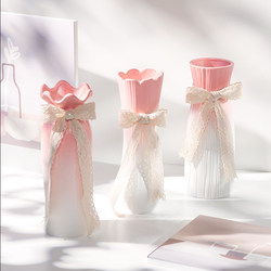 Shumen Gradient Pink Nordic Ceramic Dried Flower Vase Home Decoration Entrance Ornament Props Living Room Flower Arrangement