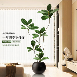 Large Living Room Floor-Standing Decoration, Indoor Fake Plant Next to Sofa and Tv Cabinet, Black Rubber Tree Artificial Green Plant