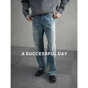 
ASSDY Heavy Industry Washed Old White Jeans Men's 2025 Winter New Loose Versatile Straight Long Pants