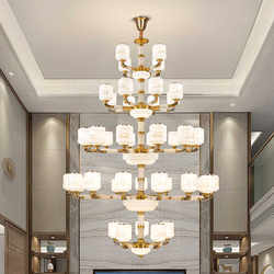 All-Copper New Chinese-Style Living Room Chandelier, Modern, Simple and Elegant, High-Ceiling Five-Tier Jade Chandelier, Villa Living Room Lamp